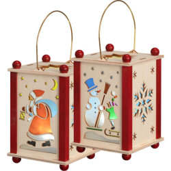 Lantern Santa Claus & Snowman - 21 cm / 8 inch