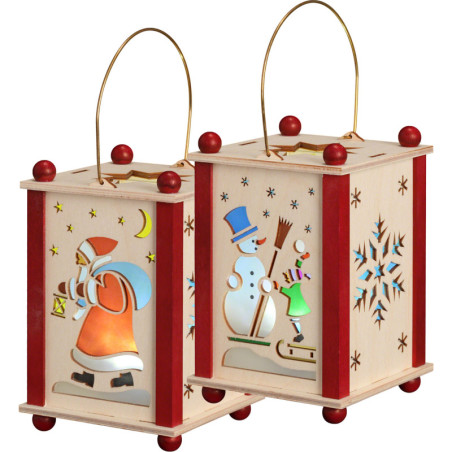 Laterne Weihnachtsmann & Schneemann - 21 cm