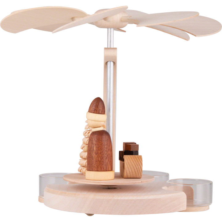 1-stöckige Pyramide Weihnachtsmann mit Schlitten natur - 18 cm