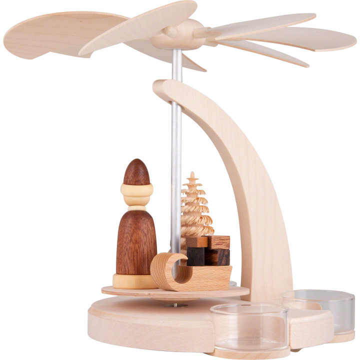 1-stöckige Pyramide Weihnachtsmann mit Schlitten natur - 18 cm