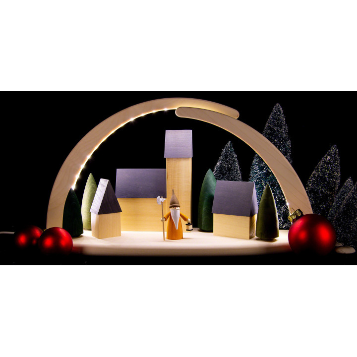 Modern Light Arch - Town with Nightwatchman Gnome - 42x21 cm / 16.5x8.3 inch