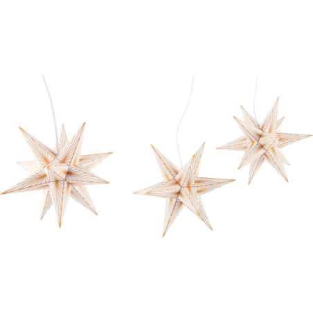 Marienberger Adventsstern 3er-Set weiß mit goldenen Linien inkl. Beleuchtung - 17 cm