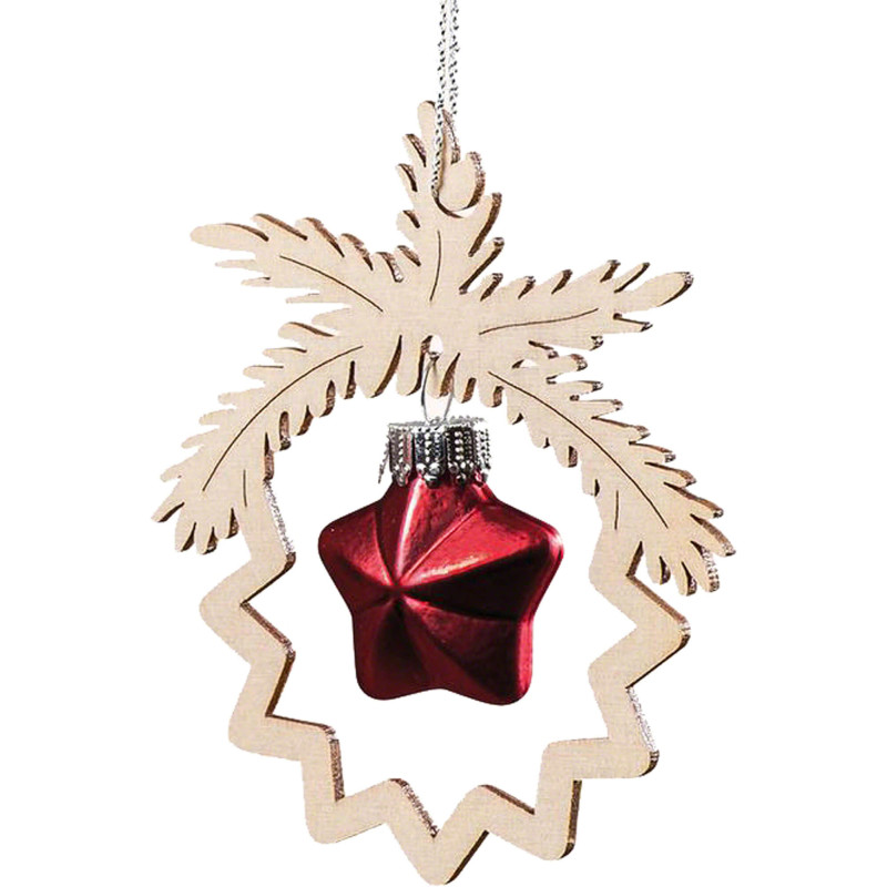 Christbaumschmuck Glasstern in Zweig rot - 8,5 cm