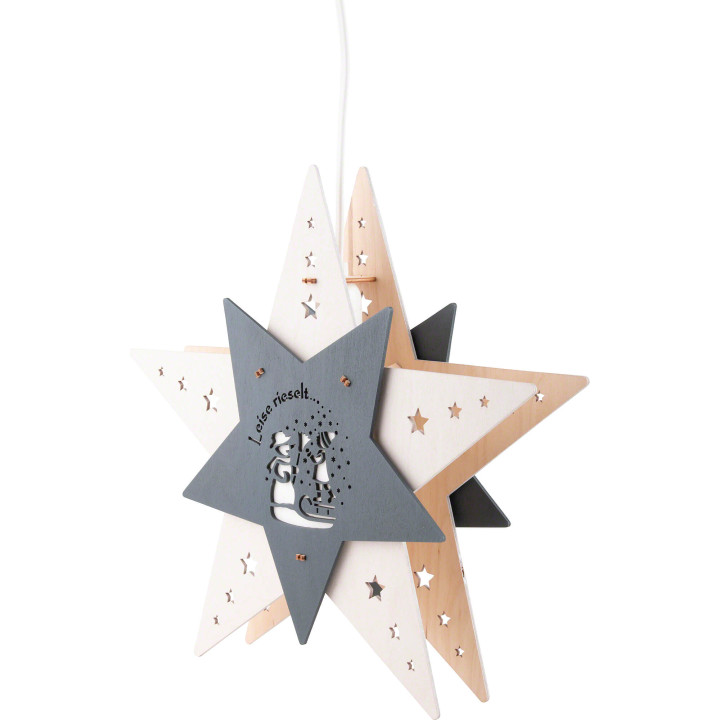 Window Picture Star & 8220 The Snow falls softly& 8221  White/Gray (LED powered) - 29 cm / 11.4 inch