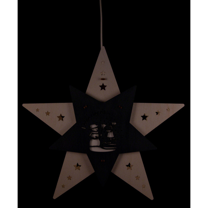 Fensterbild Stern & 8222 Leise rieselt der Schnee& 8220  Weiß/Grau (mit LED) - 29 cm
