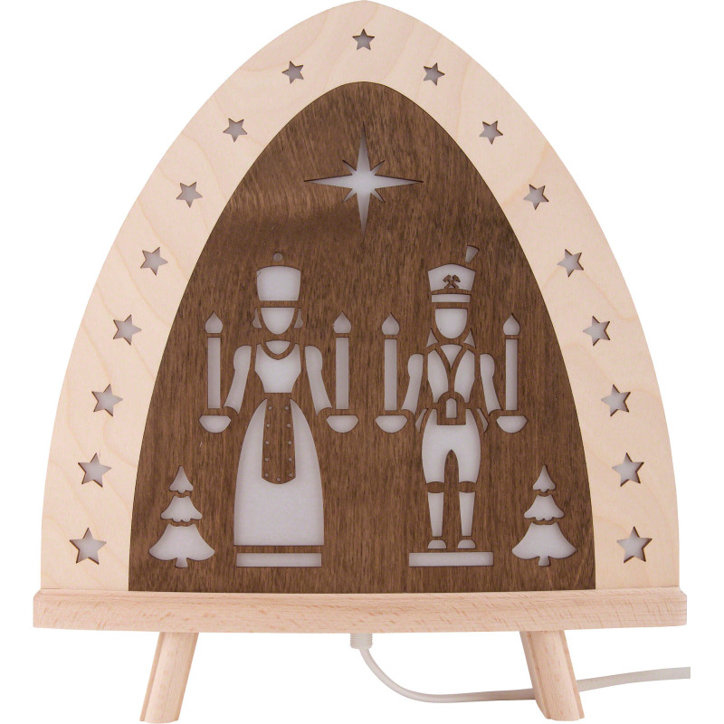 Standleuchte "Engel und Bergmann" - farbig - 30x32 cm