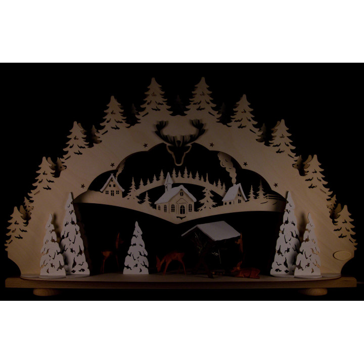 Schwibbogen "Rehe im Wald" (mit LED) - 66x39 cm