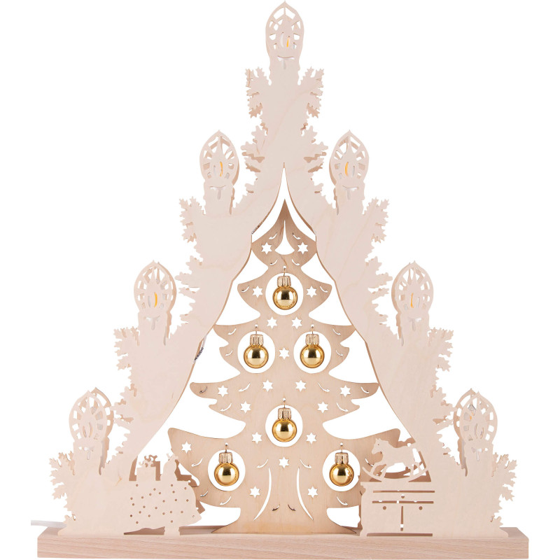 Lichterspitze "Weihnachtsbaum mit goldenen Kugeln" - 38x44 cm