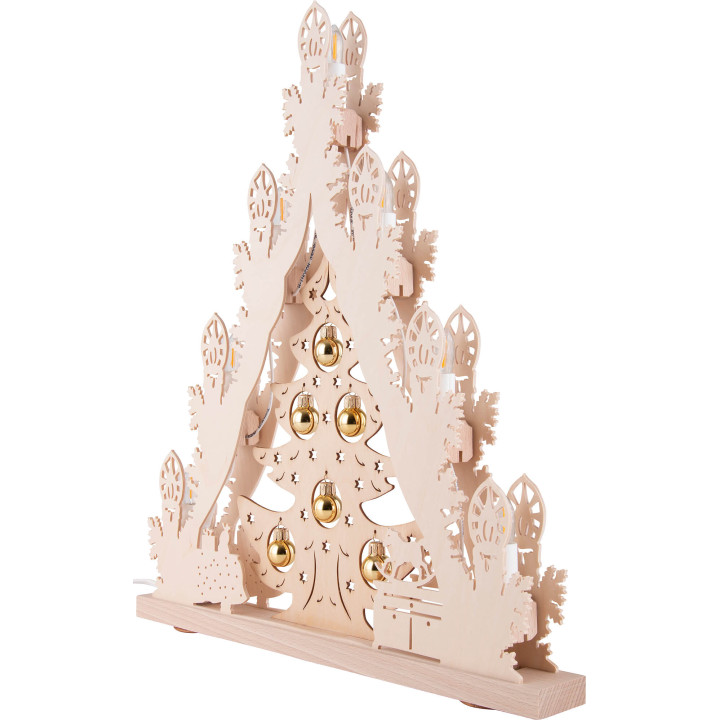Lichterspitze "Weihnachtsbaum mit goldenen Kugeln" - 38x44 cm