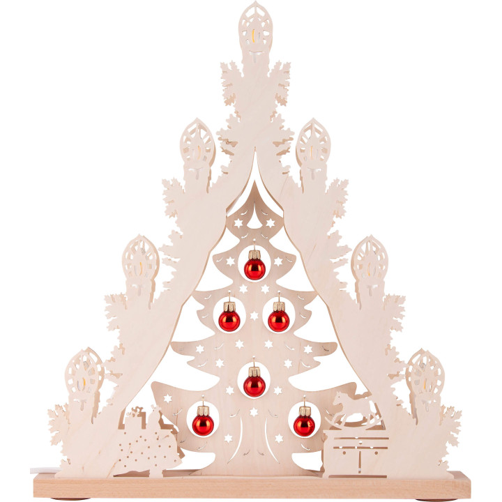 Lichterspitze "Weihnachtsbaum mit roten Kugeln" - 38x44 cm