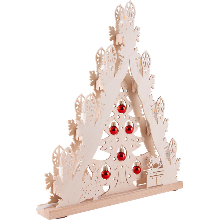 Lichterspitze "Weihnachtsbaum mit roten Kugeln" - 38x44 cm