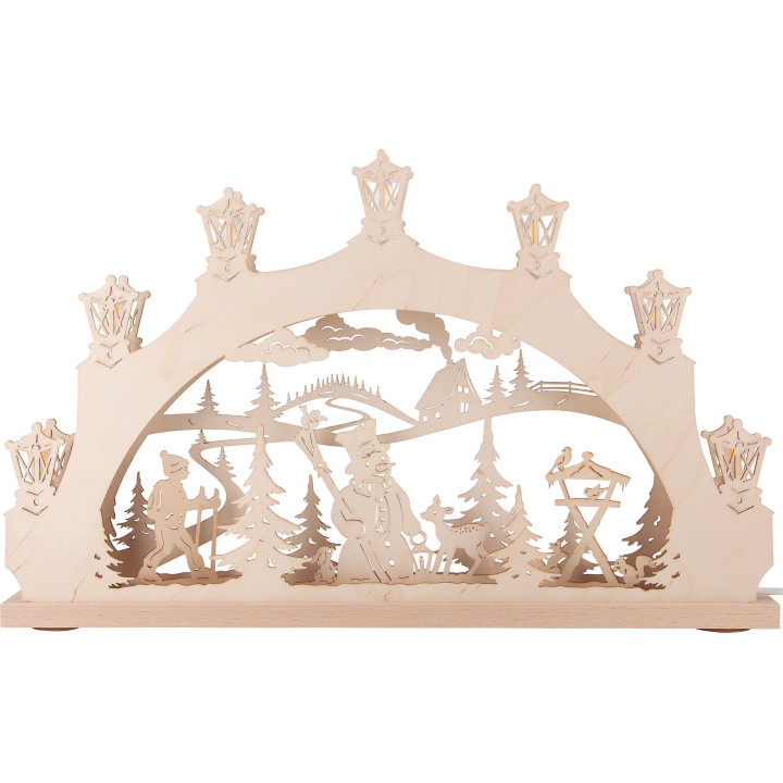Schwibbogen "Schneemann im Wald" - 52x32x6 cm