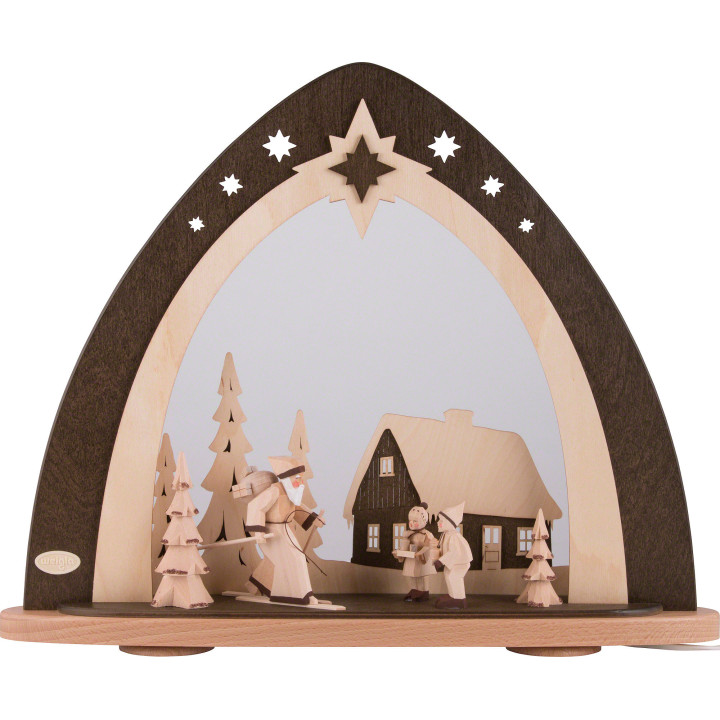 Lichterspitze "Waldweihnacht" inkl. handgeschnitzter Figuren - 52x53,5x9 cm