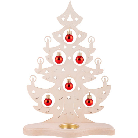 Teelichthalter Weihnachtsbaum mit roten Kugeln - 30,5 cm