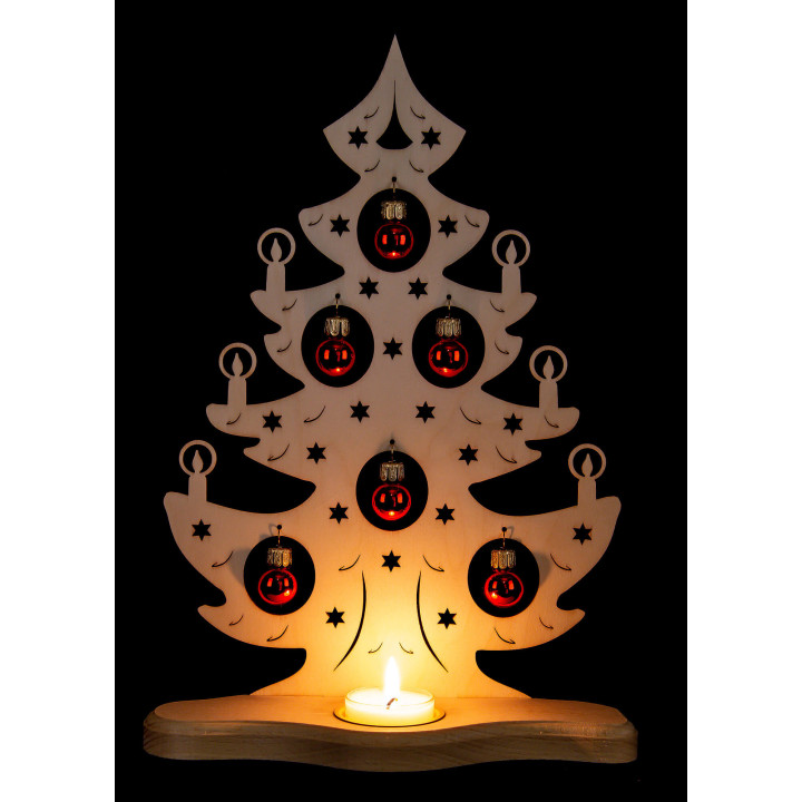 Teelichthalter Weihnachtsbaum mit roten Kugeln - 30,5 cm
