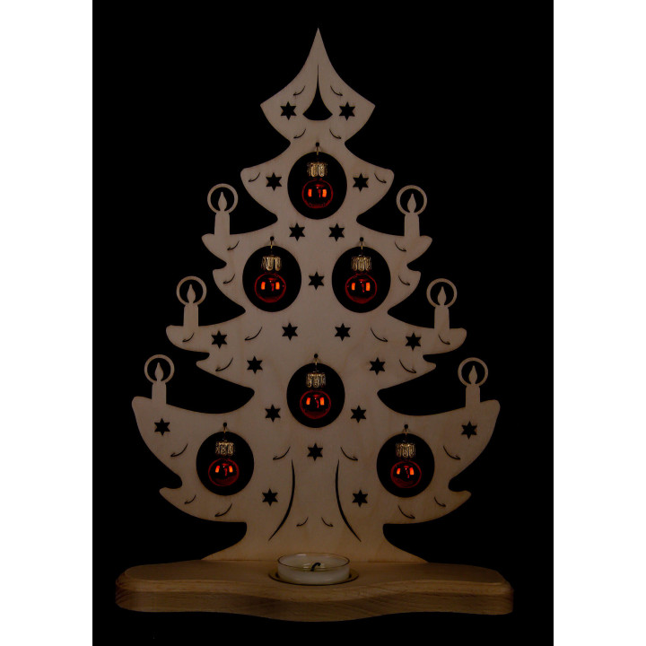Teelichthalter Weihnachtsbaum mit roten Kugeln - 30,5 cm