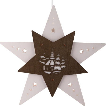 Window Picture Star "Church of Seiffen" White/Brown - 30,5x29x6 cm / 12x11.4x2.4 inch