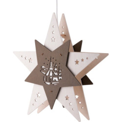 Window Picture Star "Church of Seiffen" White/Brown - 30,5x29x6 cm / 12x11.4x2.4 inch