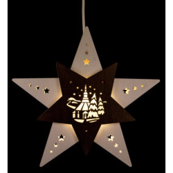Window Picture Star "Church of Seiffen" White/Brown - 30,5x29x6 cm / 12x11.4x2.4 inch
