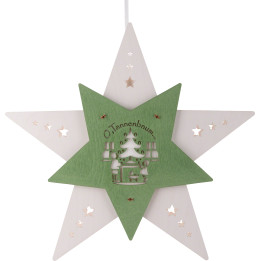 Fensterbild Stern "Oh Tannenbaum" Weiß/Grün - 30,5x29x6 cm