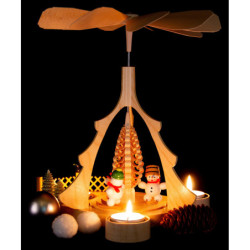 1-Tier Pyramid - Snowmen on Ski Vacation - 26 cm / 10.2 inch
