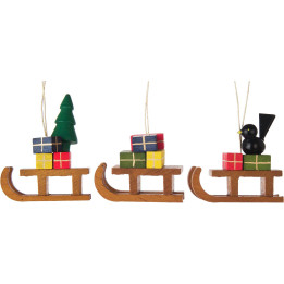 Christbaumschmuck Schlitten, 3 Stück - 5 cm