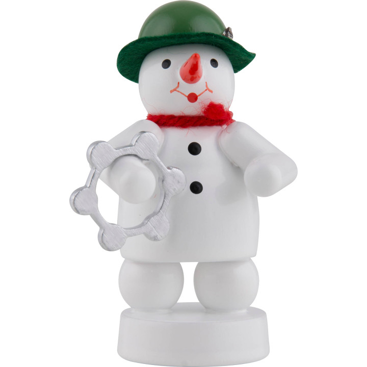 Snowman Musician with Tambourine - 8 cm / 3 inch