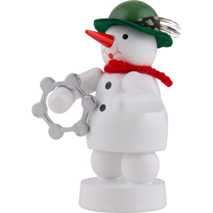 Snowman Musician with Tambourine - 8 cm / 3 inch