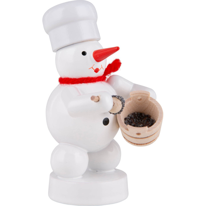 Schneemann Bäcker mit Mohntopf und Löffel - 8 cm