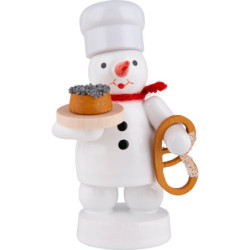 Schneemann Bäcker mit Mohnkuchen und Brezel - 8 cm