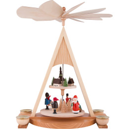 2-stöckige Pyramide mit Weihnachtsmann und Seiffener Dorf bunt - 35 cm