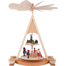 2-Tier Pyramid with Santa Claus and Seiffener Village Painted - 35 cm / 13.8 inch