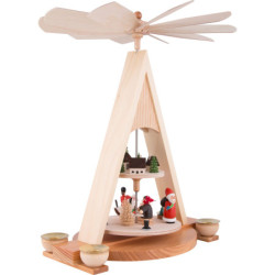 2-Tier Pyramid with Santa Claus and Seiffener Village Painted - 35 cm / 13.8 inch