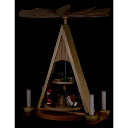 2-Tier Pyramid with Santa Claus and Seiffener Village Painted - 35 cm / 13.8 inch