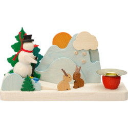 Leuchter mit Schneemann und Hasen - 6 cm