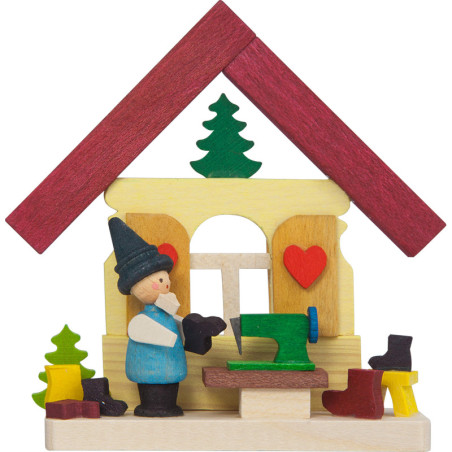 Christbaumschmuck Haus Zwerg mit Nähmaschine - 7,4 cm