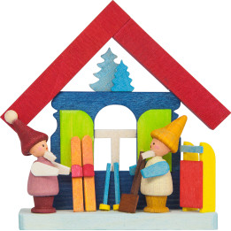 Christbaumschmuck Haus Zwerge mit Ski - 7,4 cm