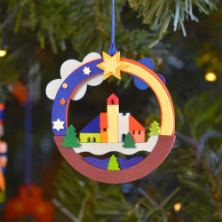 Christbaumschmuck Diorama mit Weihnachtsdorf - 8,6 cm