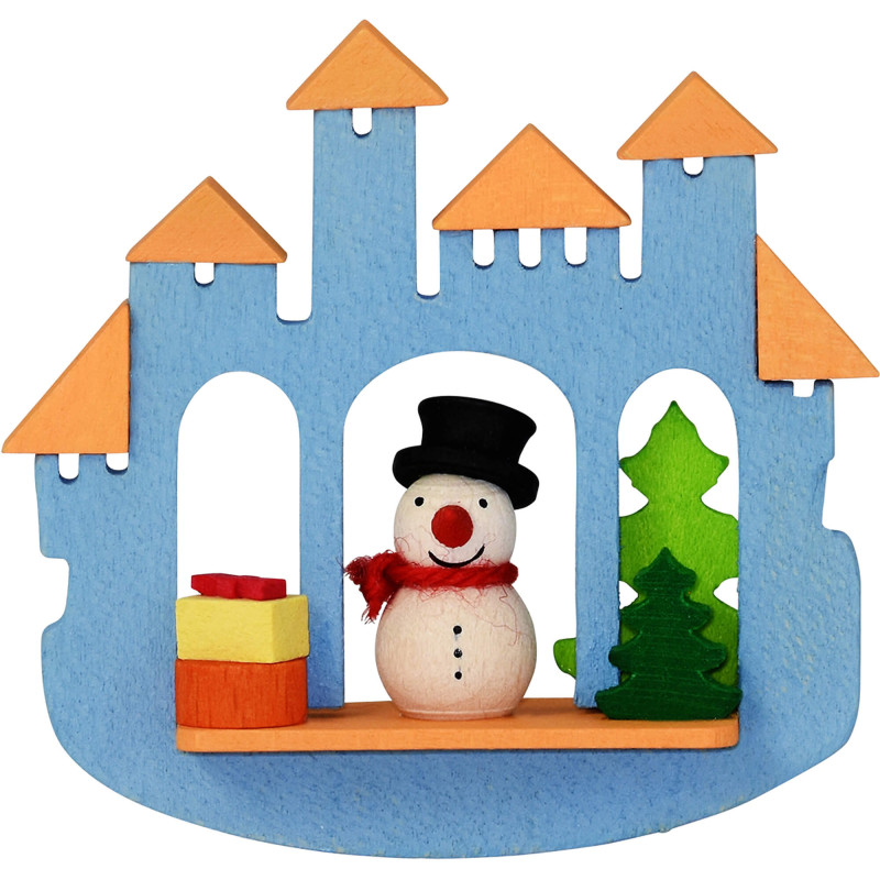 Christbaumschmuck Stadttor mit Schneemann - 6,9 cm