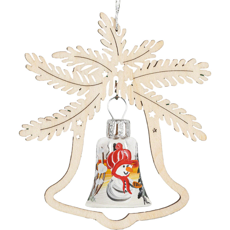 Tree Ornament - Glass Bell - Beanie Snowman - 3 pcs. - 8,5 cm / 3.3 inch