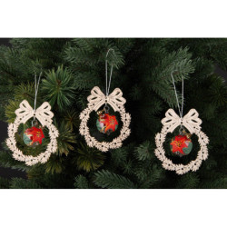 Christbaumschmuck Glaskugel in Kranz - Weihnachtsstern - 3er-Set - 9 cm