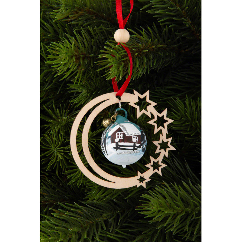 Christbaumschmuck Glaskugel in Sternenmond - Silbermond - 3er-Set - 7 cm