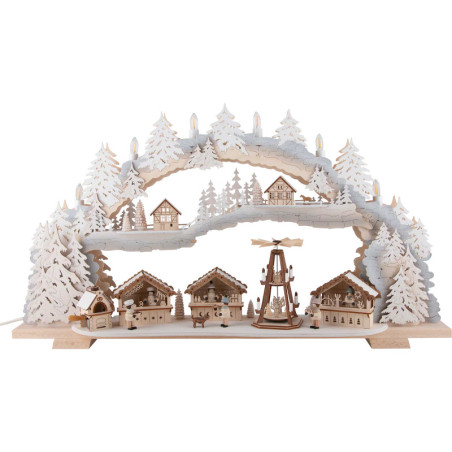Candle Arch - Christmas Market with Snow - 72x43x13 cm / 28x16x5 inch