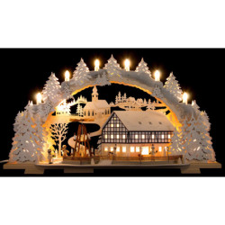 Candle Arch - Snowy Market Café with Turning Pyramid - 72x43 cm / 28.3x16.9 inch