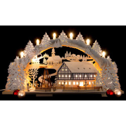 Candle Arch - Snowy Market Café with Turning Pyramid - 72x43 cm / 28.3x16.9 inch