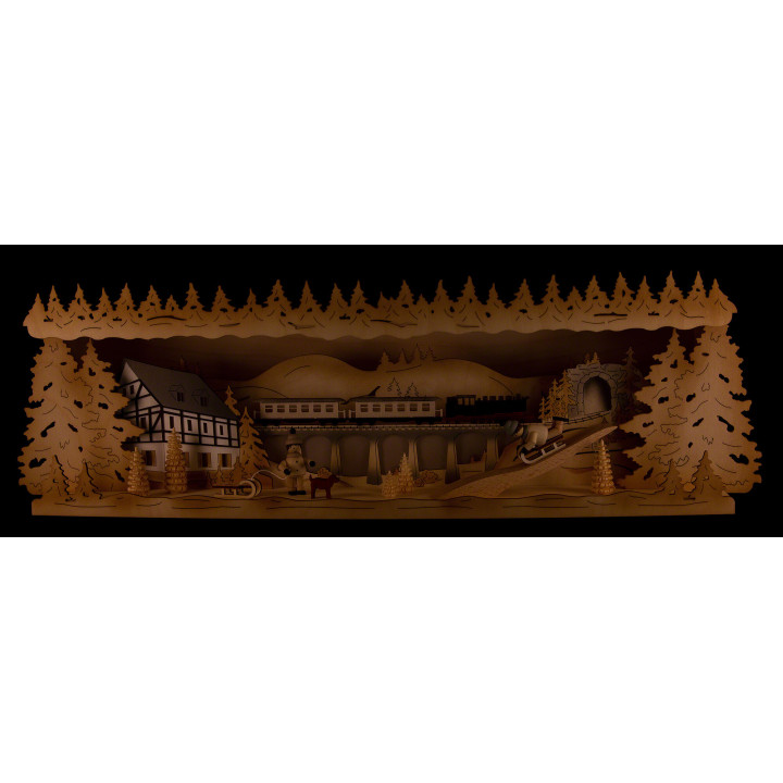 Illuminated Stand - Winter in the Ore Mountains with Snow - 53x17,5 cm / 20.9x6.9 inch