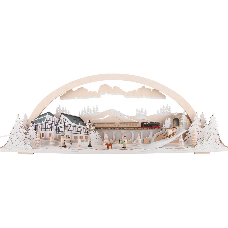 Schwibbogen Diorama Winterland Erzgebirge verschneit - 72x24 cm