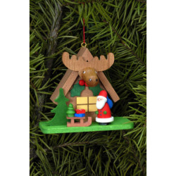 Christbaumschmuck Waldhaus mit Weihnachtsmann - 7,1x6,2 cm