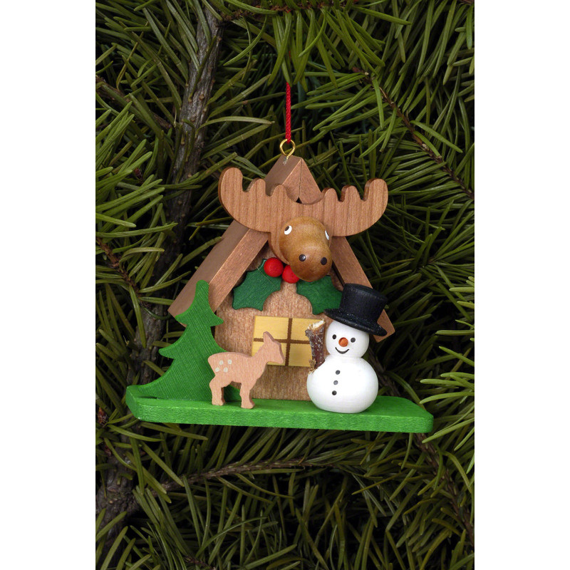 Tree Ornament - Forest House with Snowman - 7,1x6,2 cm / 2.8x2.4 inch