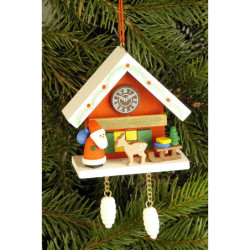 Christbaumschmuck Kuckucksuhr rot mit Niko - 6,7x6,3 cm